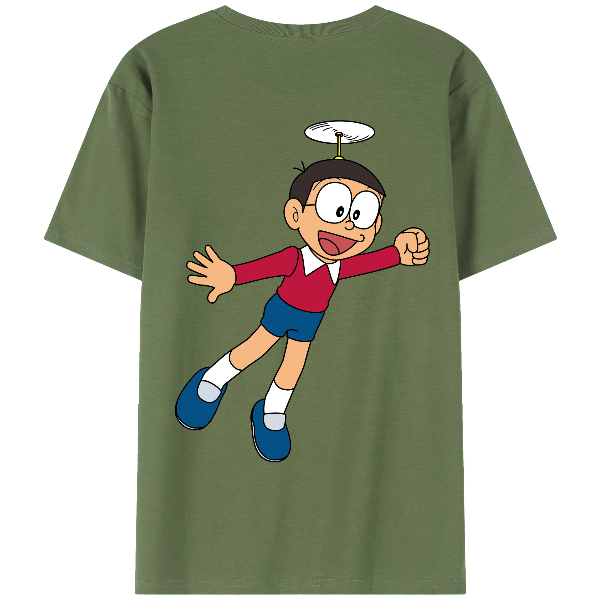 （画像用） ドラえもん 野比 のび太 Doraemon Nobita Nobi 綿100％ メンズ半袖Tシャツ（バックプリント） 通気性